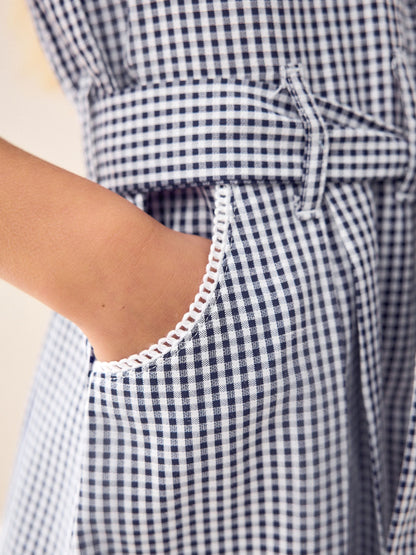 Navy Blue Gingham Cotton Rich Belted School Dress with Scrunchie (3-14yrs) image 5