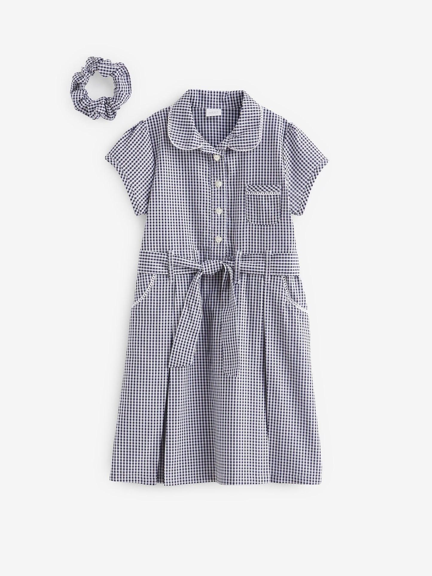 Navy Blue Gingham Cotton Rich Belted School Dress with Scrunchie (3-14yrs) image 6