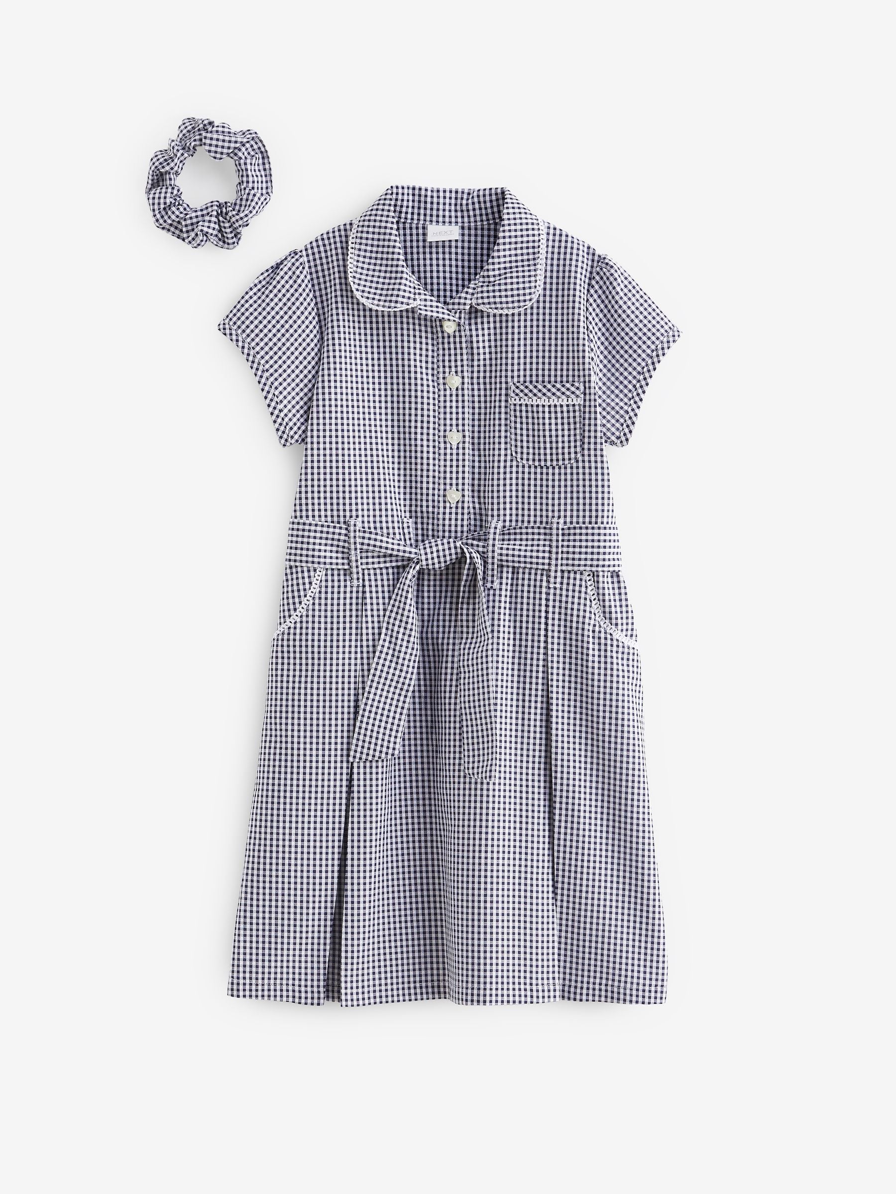 Navy Blue Gingham Cotton Rich Belted School Dress with Scrunchie (3-14yrs) image 6