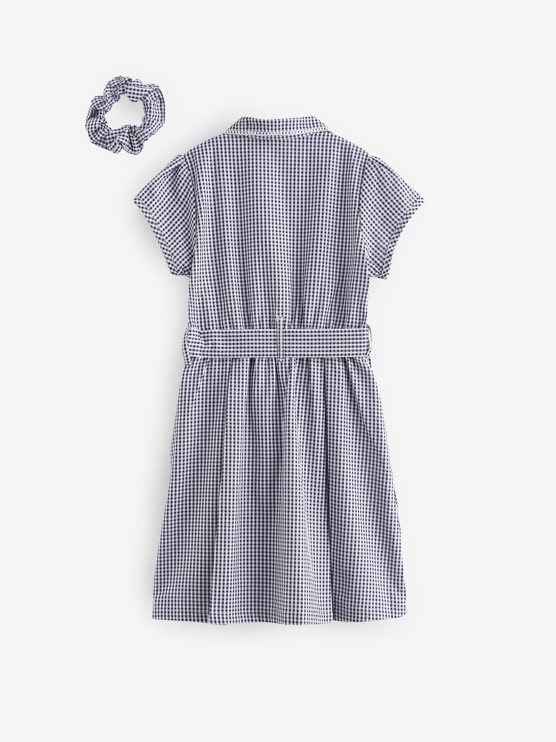 Navy Blue Gingham Cotton Rich Belted School Dress with Scrunchie (3-14yrs) image 7