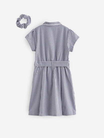 Navy Blue Gingham Cotton Rich Belted School Dress with Scrunchie (3-14yrs) image 7