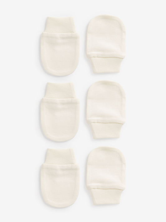 Cream 100% Cotton Baby Scratch Mitts 3 Pack image 1