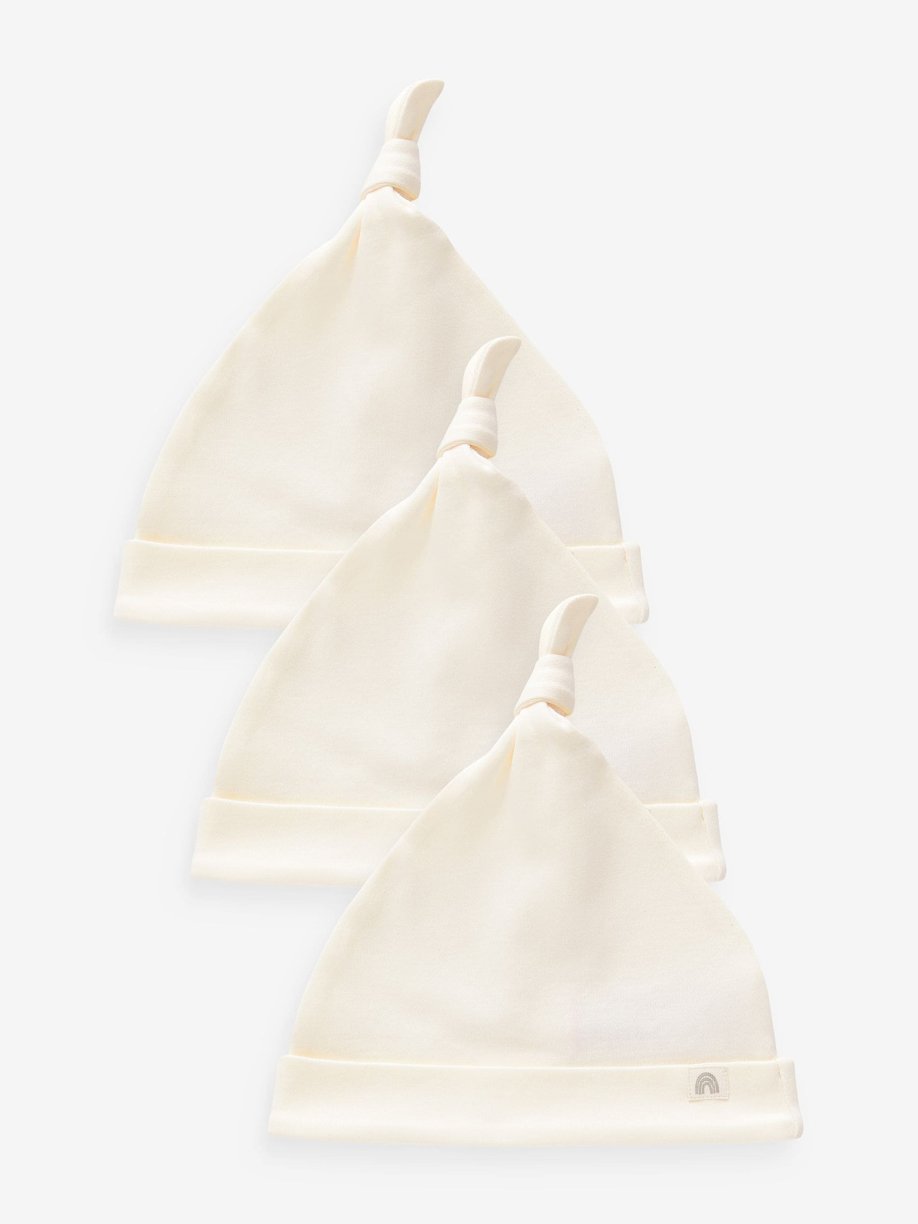 Cream 100% Cotton Tie Top Baby Hats 3 Pack (0-12mths) image 1