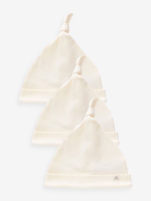 Cream 100% Cotton Tie Top Baby Hats 3 Pack (0-12mths) image 1
