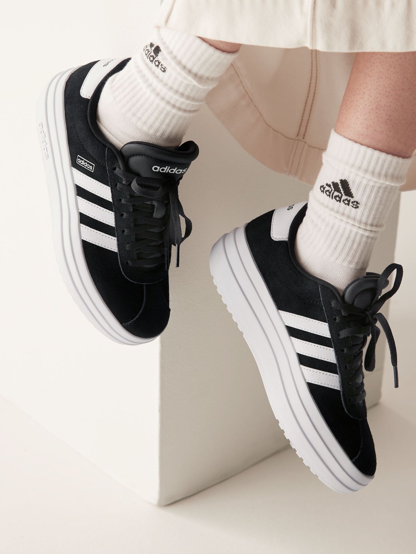 adidas Black/White VL Court Bold Lace Junior Trainers image 1