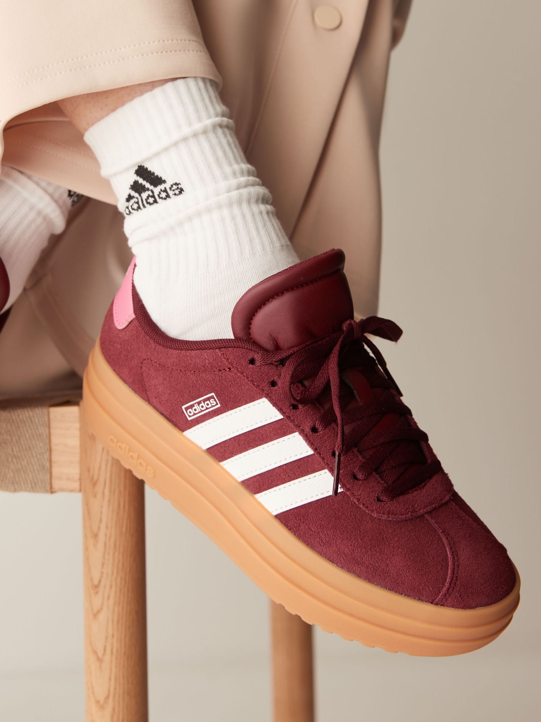 adidas Burgundy Red VL Court Bold Lace Junior Trainers image 1