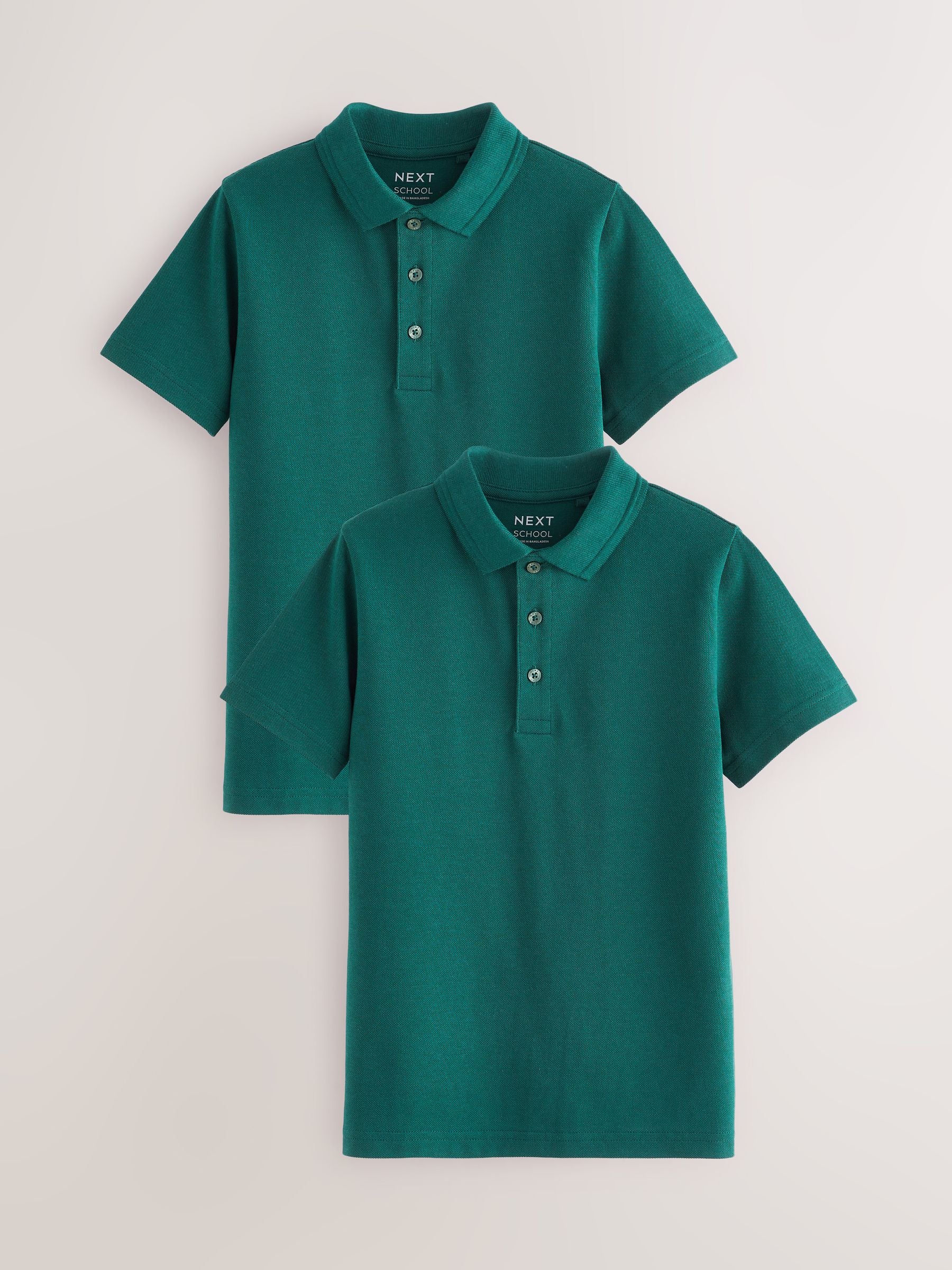 Dsiney Kidz - Dark Green Regular Fit Cotton School Short Sleeve Polo Shirts 2 Pack (3-16yrs) image 1