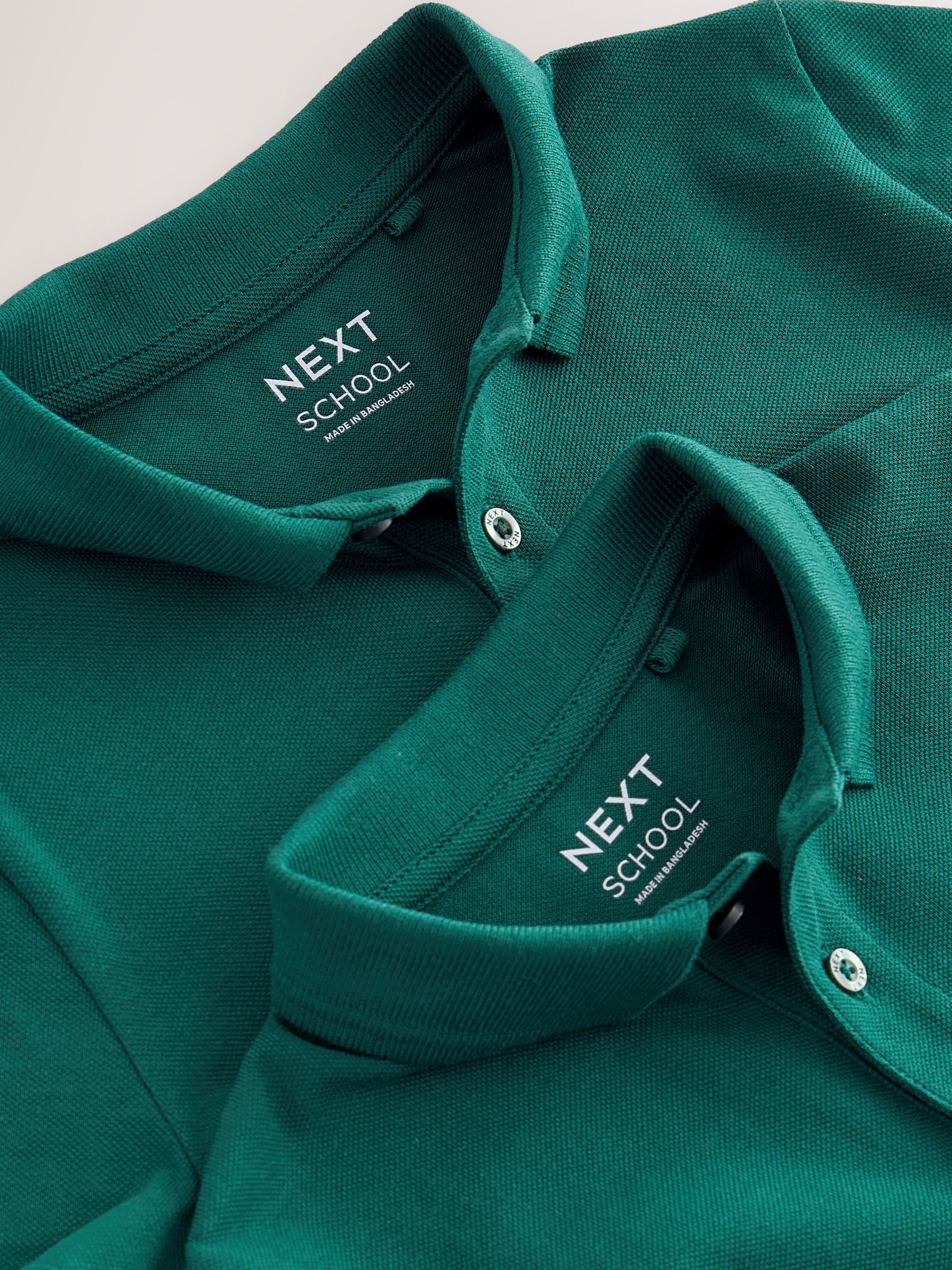 Dsiney Kidz - Dark Green Regular Fit Cotton School Short Sleeve Polo Shirts 2 Pack (3-16yrs) image 5