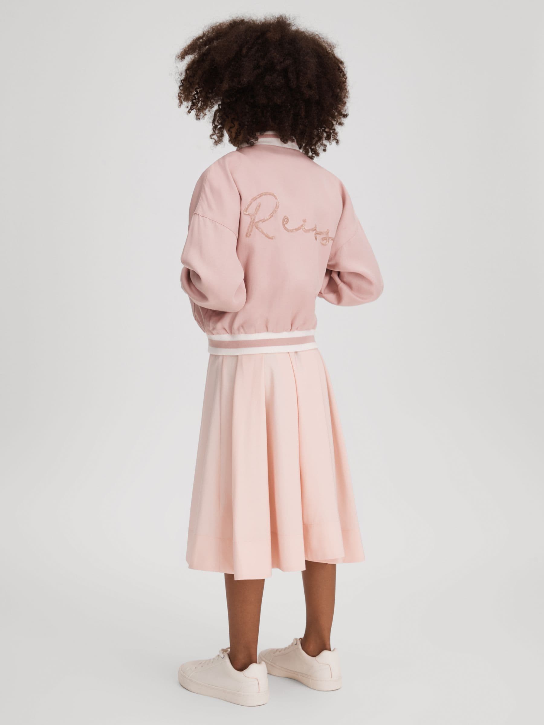 Dsiney Kidz - Reiss Pink Remi 4-9 yrs Colourblock Varsity Bomber Jacket image 1