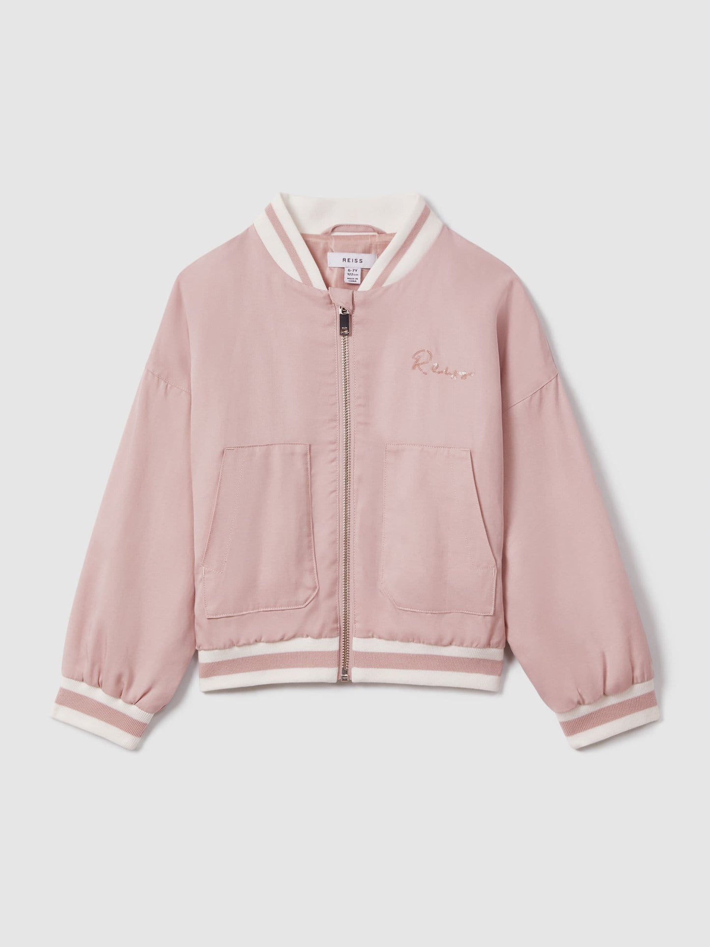 Dsiney Kidz - Reiss Pink Remi 4-9 yrs Colourblock Varsity Bomber Jacket image 2