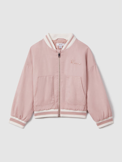 Dsiney Kidz - Reiss Pink Remi 4-9 yrs Colourblock Varsity Bomber Jacket image 2