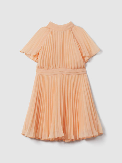 Dsiney Kidz - Reiss Apricot Verity Senior Pleated Cape Sleeve Dress image 2