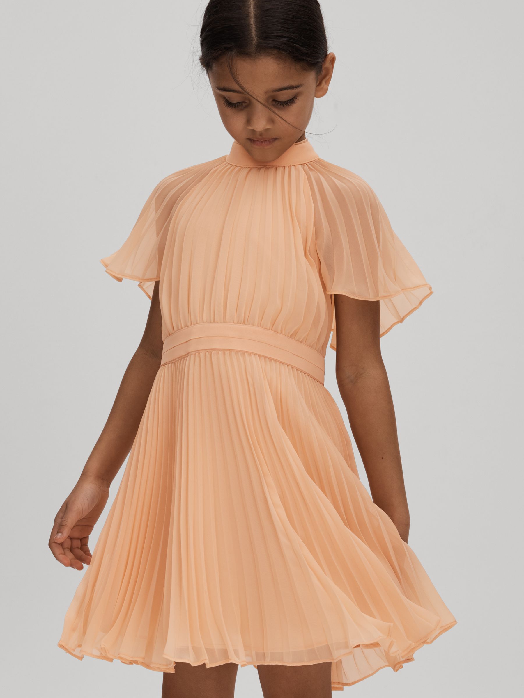 Dsiney Kidz - Reiss Apricot Verity Senior Pleated Cape Sleeve Dress image 3