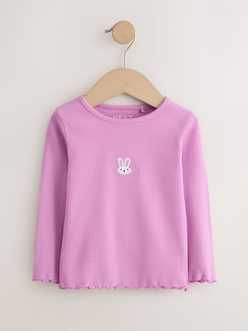 Dsiney Kidz - Pink Bunny Embroidery Rib Long Sleeve T-Shirt (3mths-7yrs) image 1