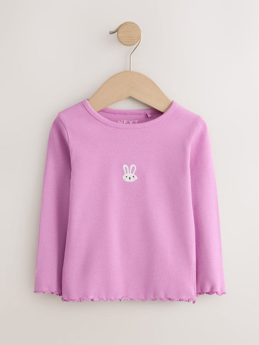 Dsiney Kidz - Pink Bunny Embroidery Rib Long Sleeve T-Shirt (3mths-7yrs) image 1