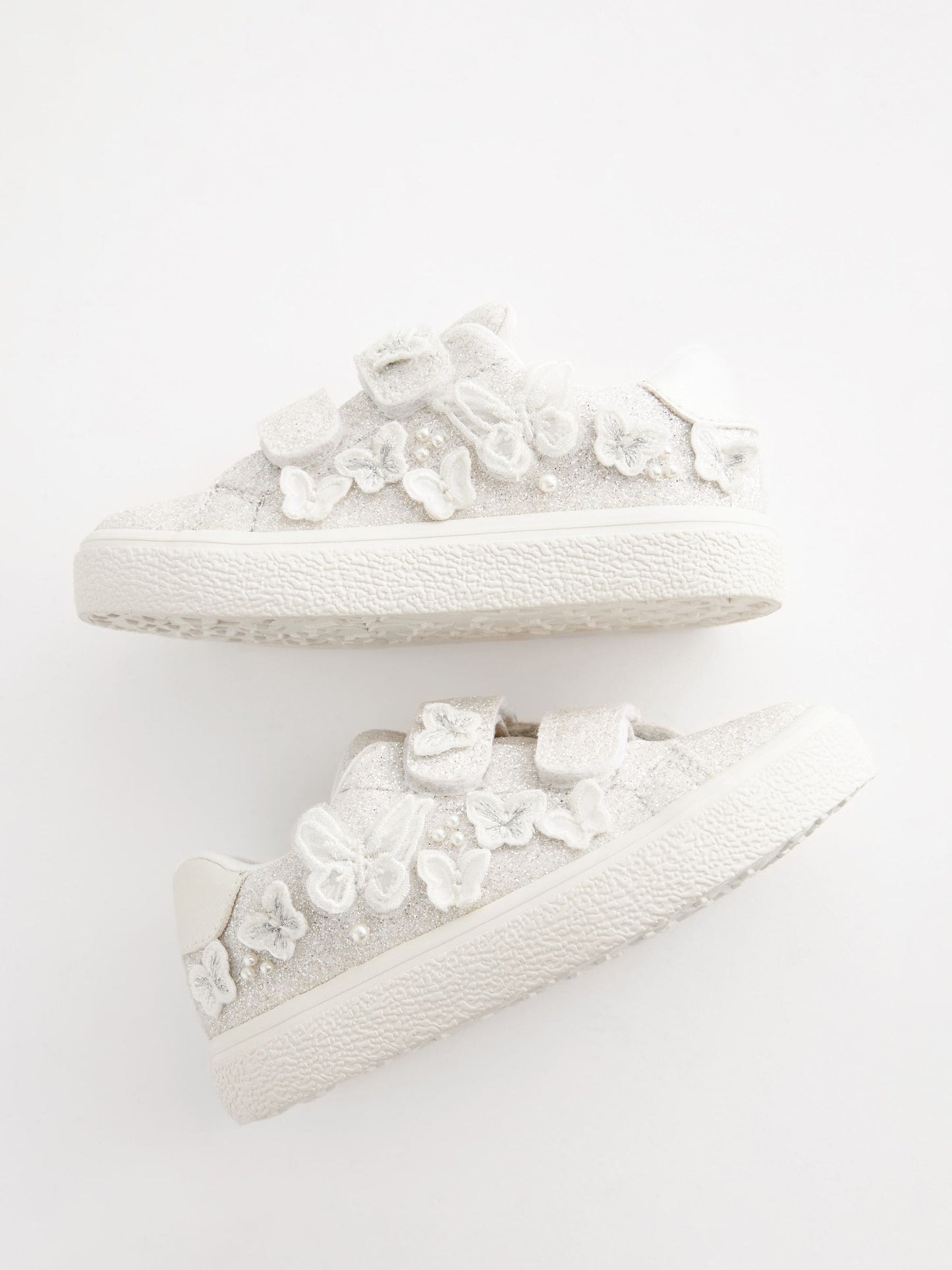 White Glitter Standard Fit (F) Butterfly Touch Fasten Strap Trainers image 4