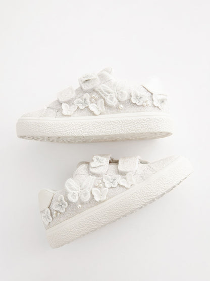 White Glitter Standard Fit (F) Butterfly Touch Fasten Strap Trainers image 4