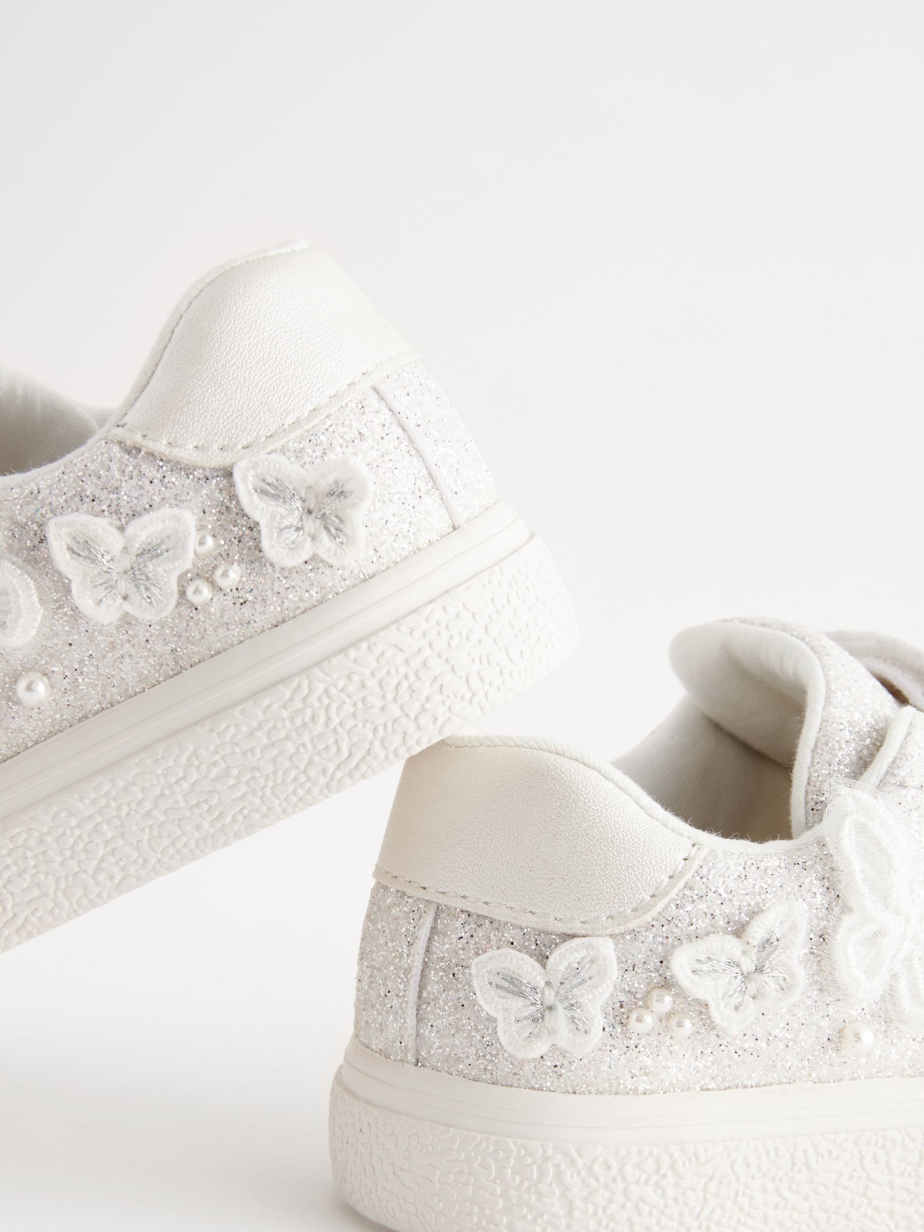 White Glitter Standard Fit (F) Butterfly Touch Fasten Strap Trainers image 5