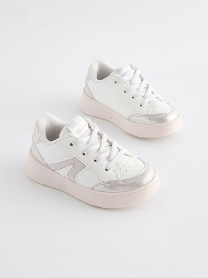 White Silver Chunky Elastic Lace-Up Trainers image 1