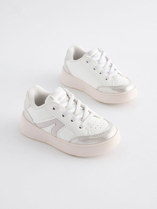 White Silver Chunky Elastic Lace-Up Trainers image 1