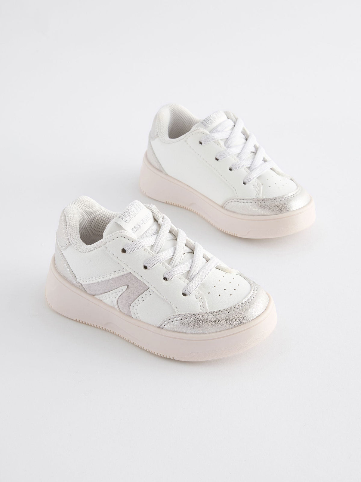 White Silver Chunky Elastic Lace-Up Trainers image 2