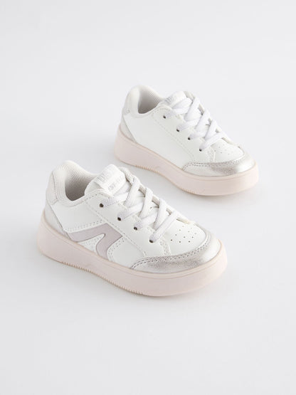 White Silver Chunky Elastic Lace-Up Trainers image 2