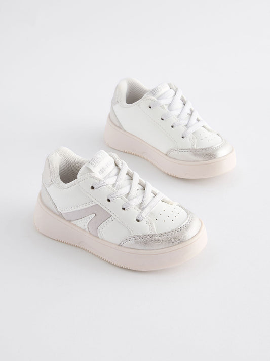 White Silver Chunky Elastic Lace-Up Trainers image 2