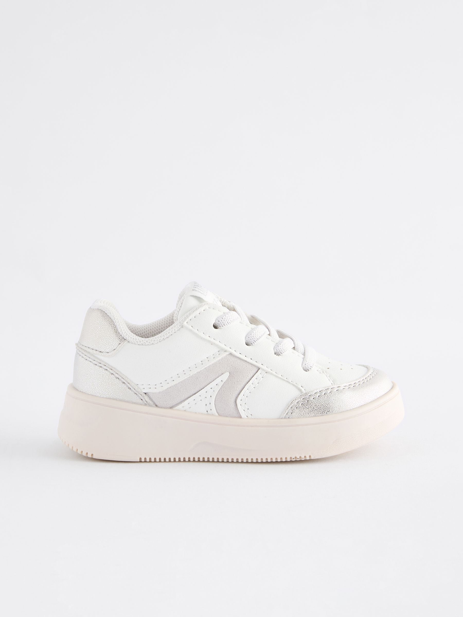 White Silver Chunky Elastic Lace-Up Trainers image 3