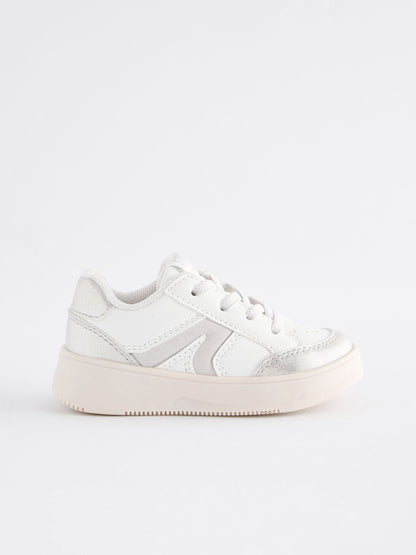 White Silver Chunky Elastic Lace-Up Trainers image 3