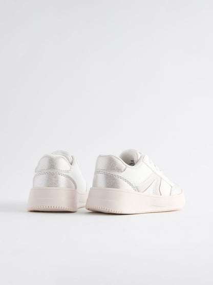 White Silver Chunky Elastic Lace-Up Trainers image 4