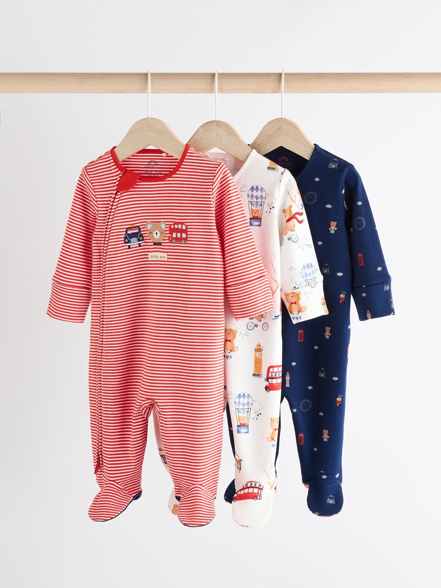 Red/Blue Baby Two Way Zip Sleepsuits 3 Pack (0-2yrs)