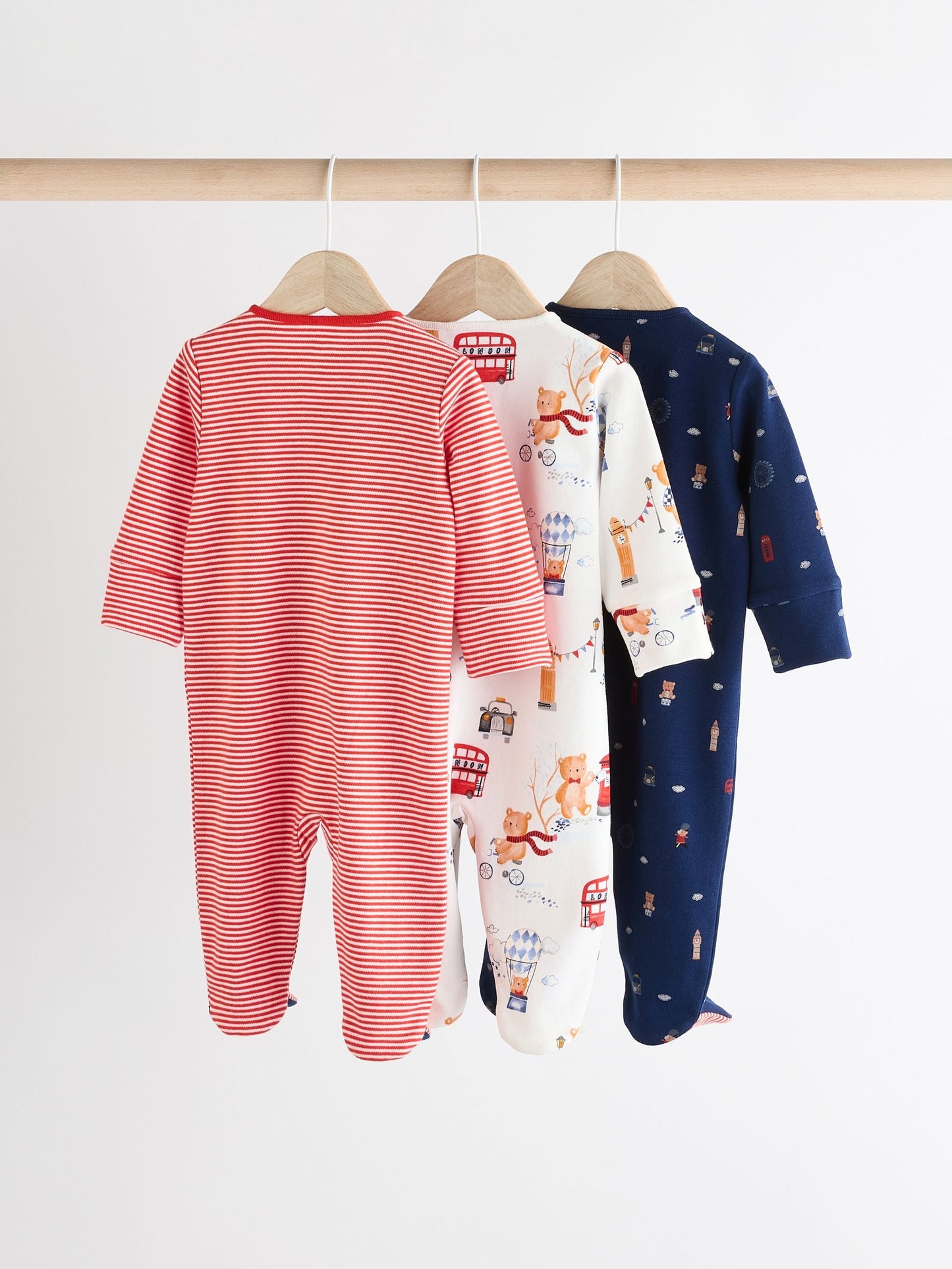 Red/Blue Baby Two Way Zip Sleepsuits 3 Pack (0-2yrs)