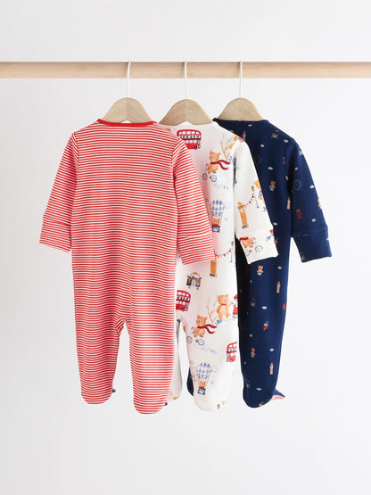 Red/Blue Baby Two Way Zip Sleepsuits 3 Pack (0-2yrs)