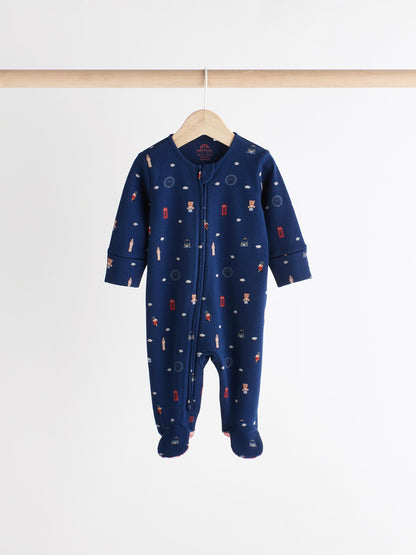 Red/Blue Baby Two Way Zip Sleepsuits 3 Pack (0-2yrs)