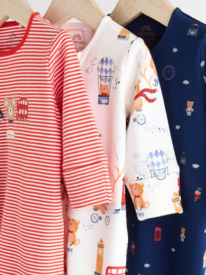 Red/Blue Baby Two Way Zip Sleepsuits 3 Pack (0-2yrs)