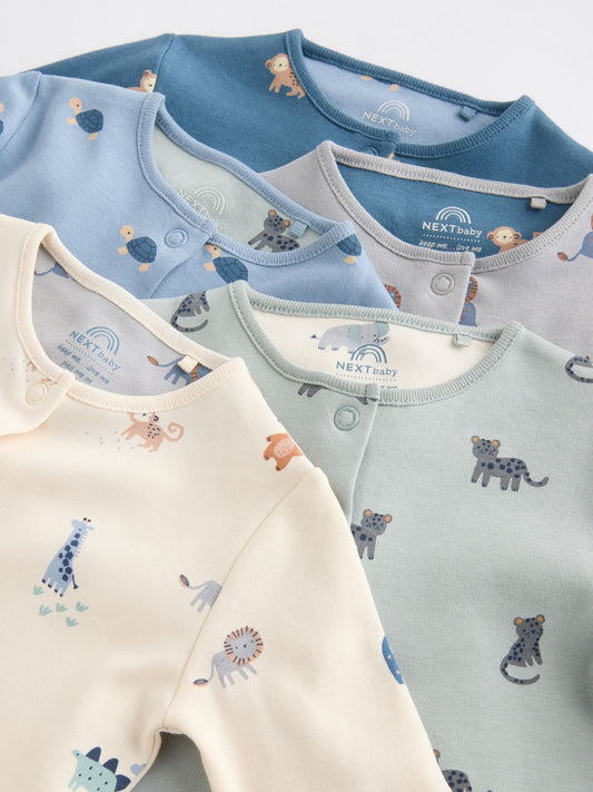 Teal Blue Patterned Baby Sleepsuits 5 Pack (0-2yrs) image 3