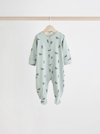 Teal Blue Patterned Baby Sleepsuits 5 Pack (0-2yrs)