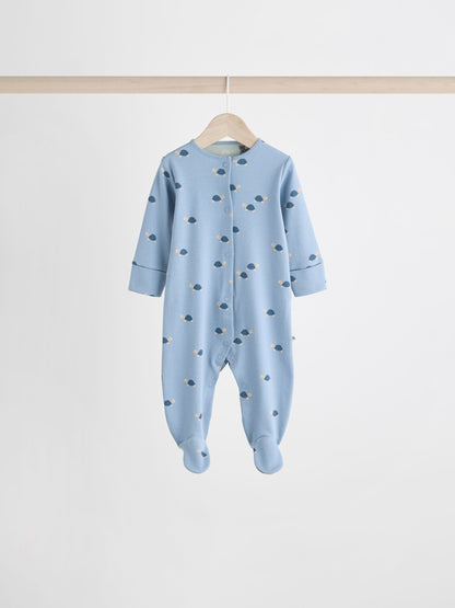Teal Blue Patterned Baby Sleepsuits 5 Pack (0-2yrs)