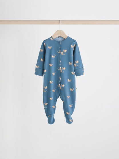 Teal Blue Patterned Baby Sleepsuits 5 Pack (0-2yrs)