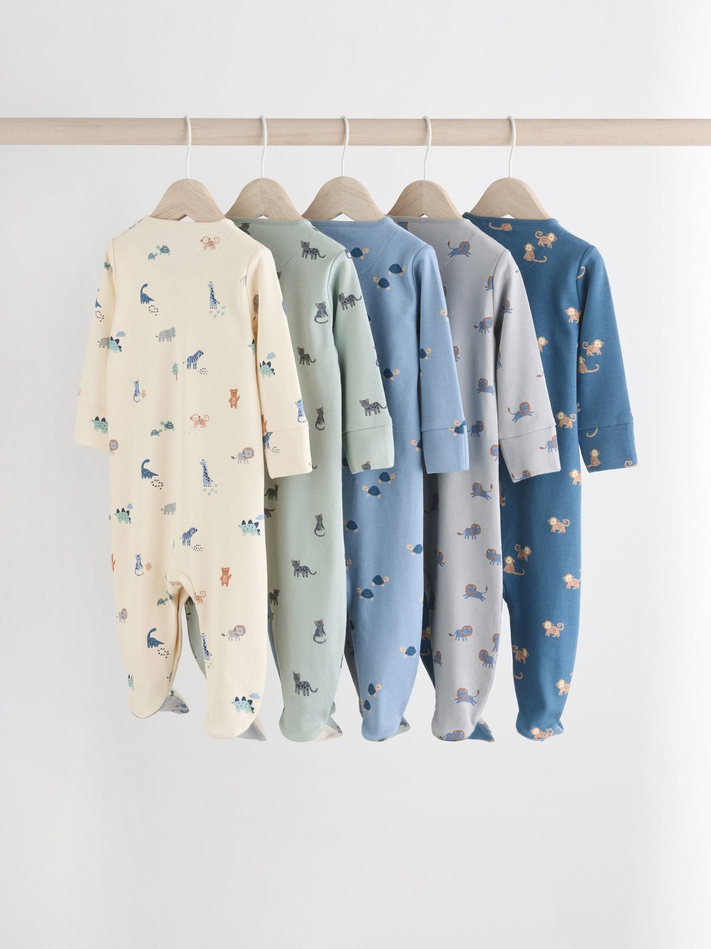 Teal Blue Patterned Baby Sleepsuits 5 Pack (0-2yrs)