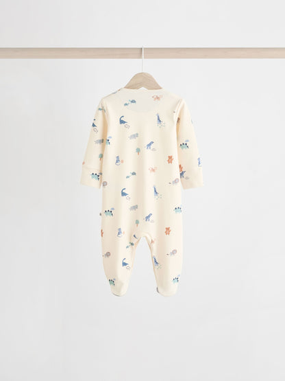 Teal Blue Patterned Baby Sleepsuits 5 Pack (0-2yrs)
