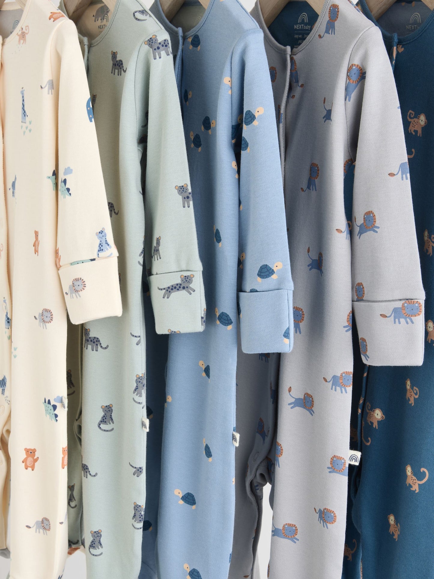 Teal Blue Patterned Baby Sleepsuits 5 Pack (0-2yrs)