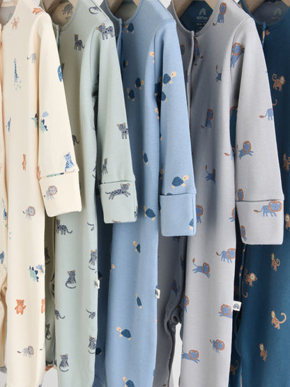 Teal Blue Patterned Baby Sleepsuits 5 Pack (0-2yrs)