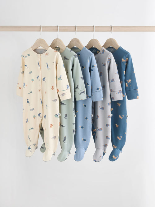 Teal Blue Patterned Baby Sleepsuits 5 Pack (0-2yrs) image 1