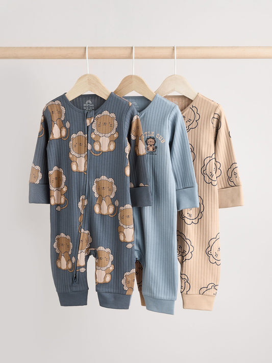 Navy Baby Two Way Zip Footless Cotton Sleepsuits 3 Pack (0mths-3yrs) image 1