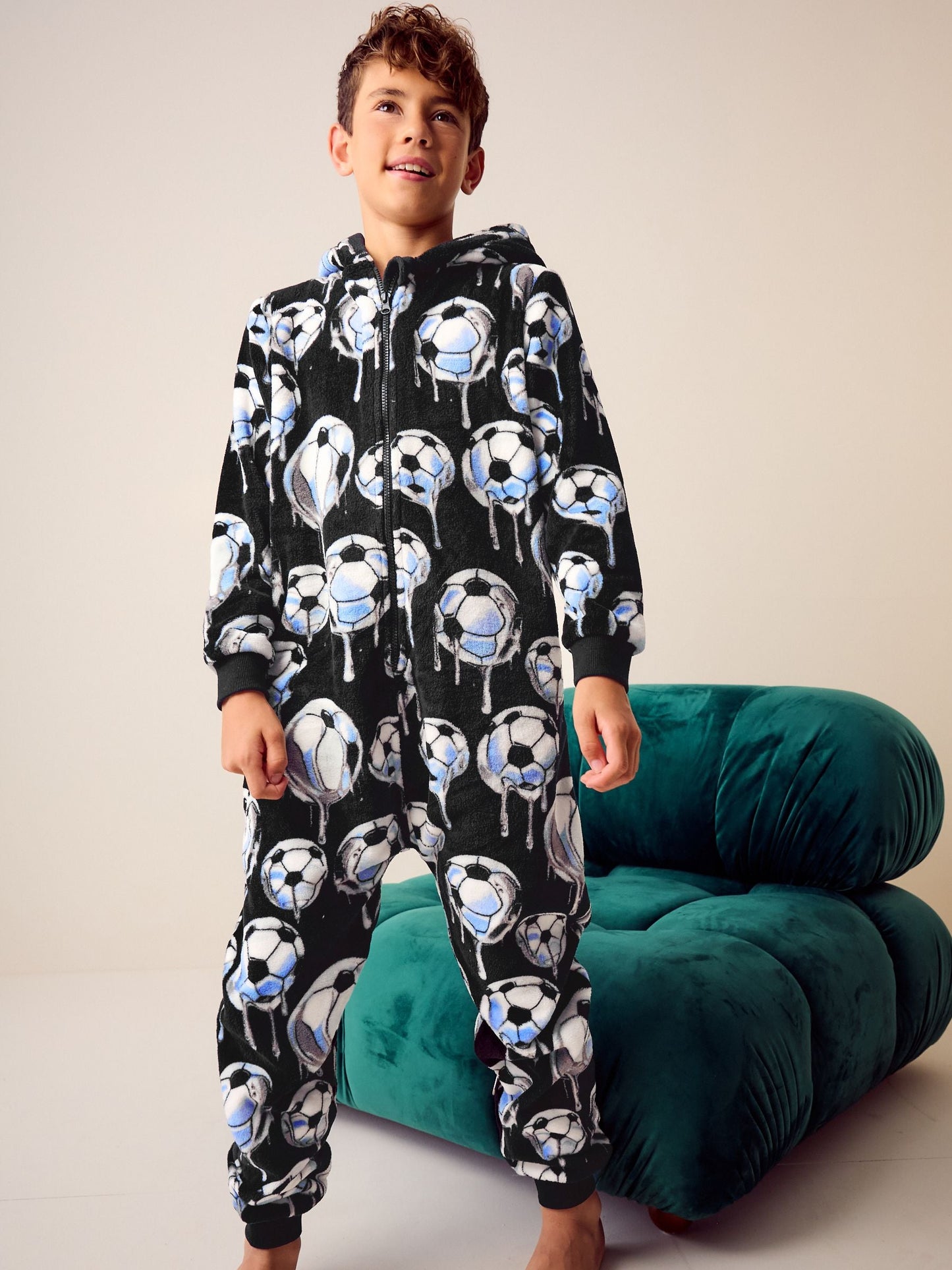 Black Football Fleece All-In-One (3-16yrs)