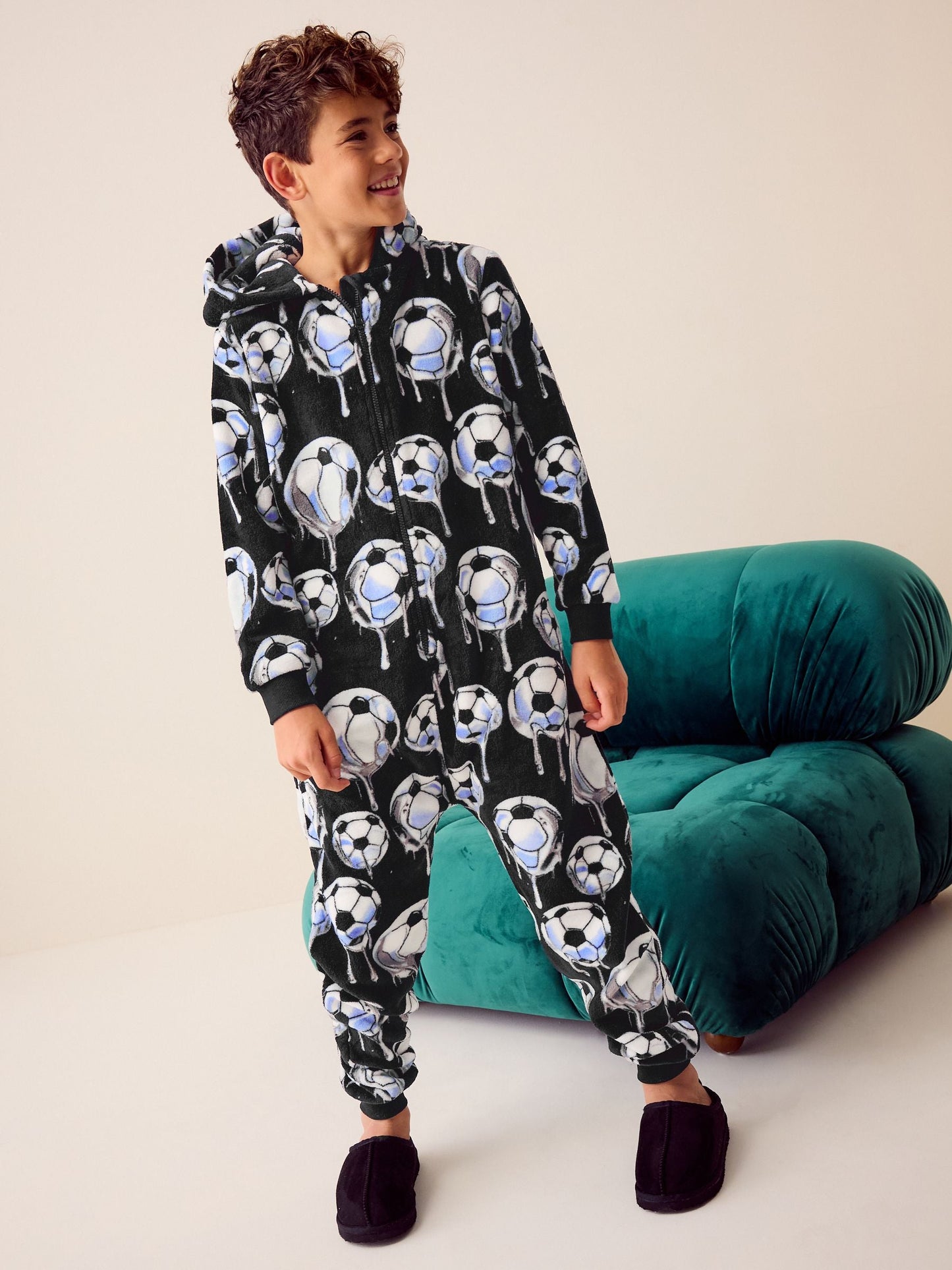 Black Football Fleece All-In-One (3-16yrs)