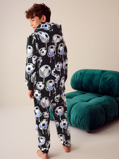 Black Football Fleece All-In-One (3-16yrs)