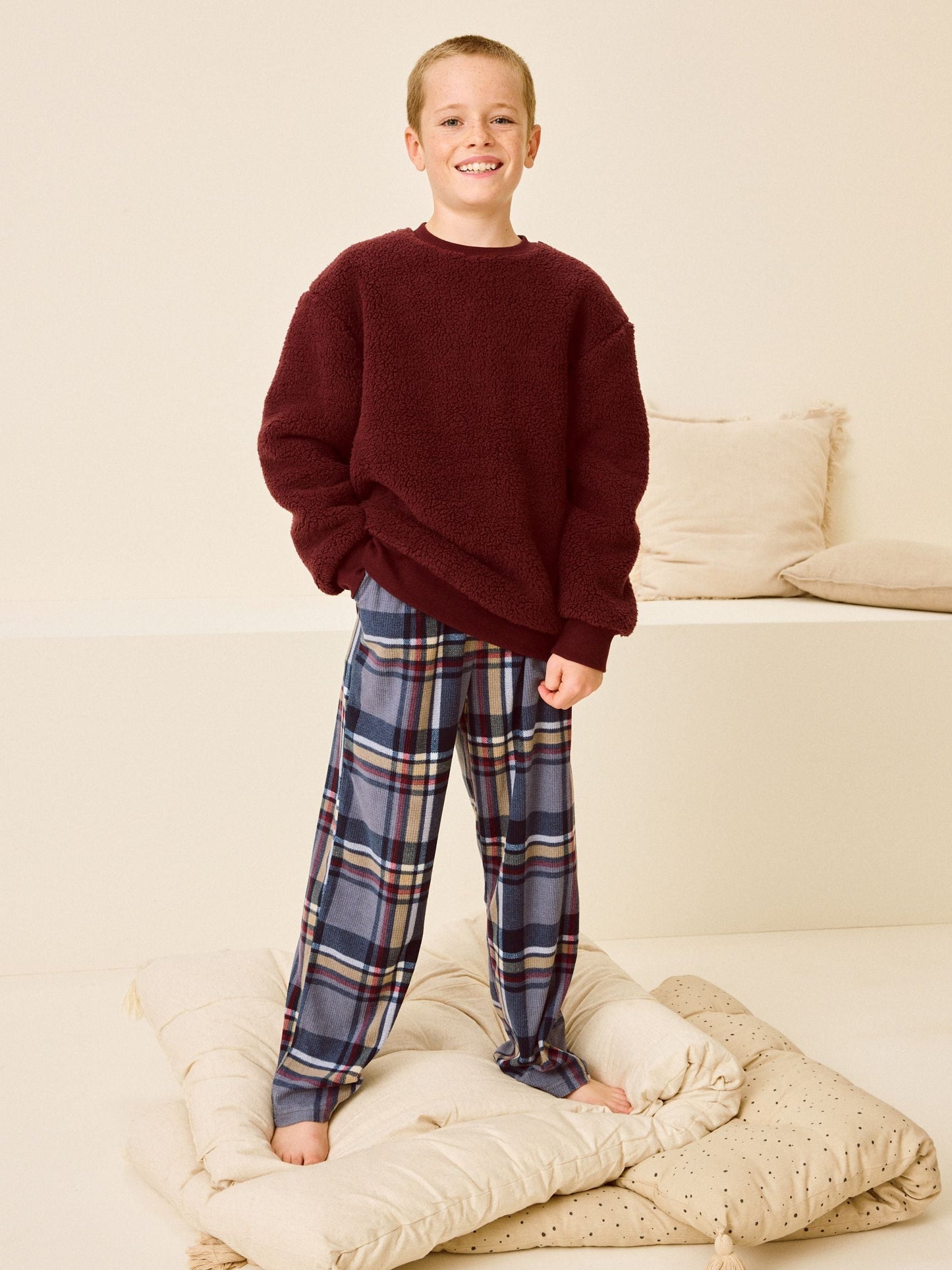 Plum Purple Check Borg Single Pyjamas (3-16yrs)