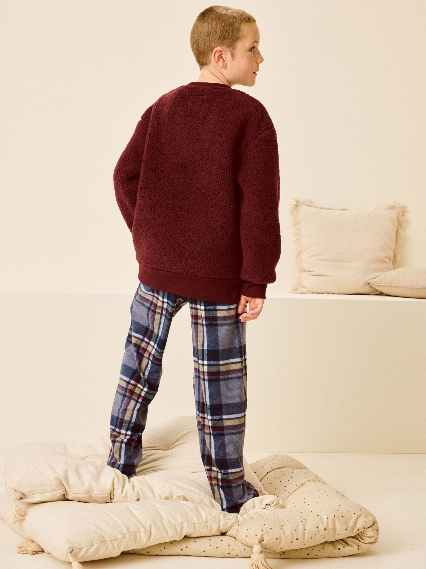 Plum Purple Check Borg Single Pyjamas (3-16yrs)